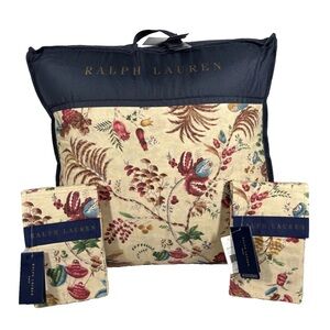 Ralph Lauren Maren KING Comforter Set Floral Botanical Natural Cotton w/ shams